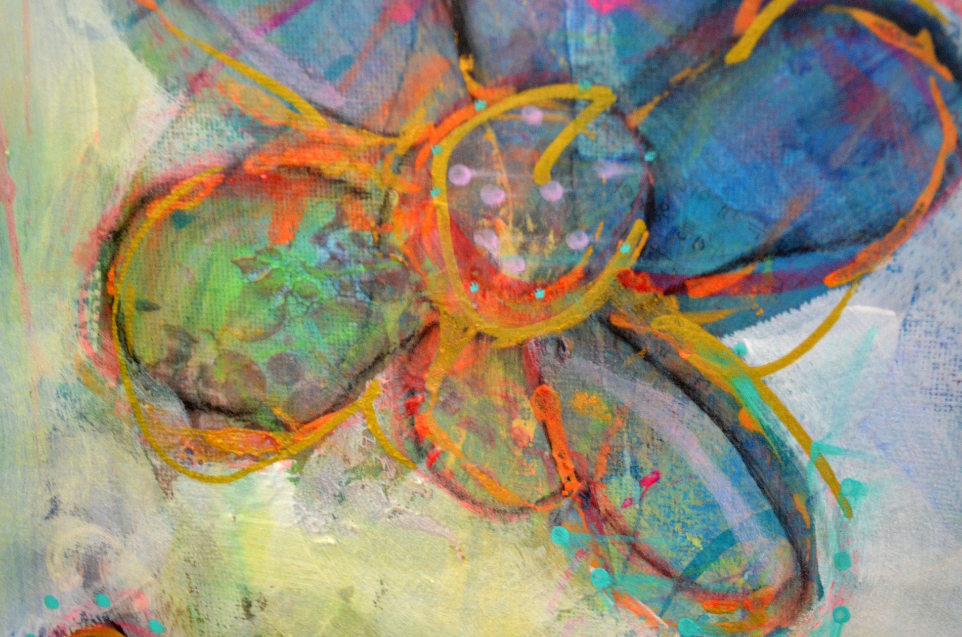 Abstract flowers mixed media painting
