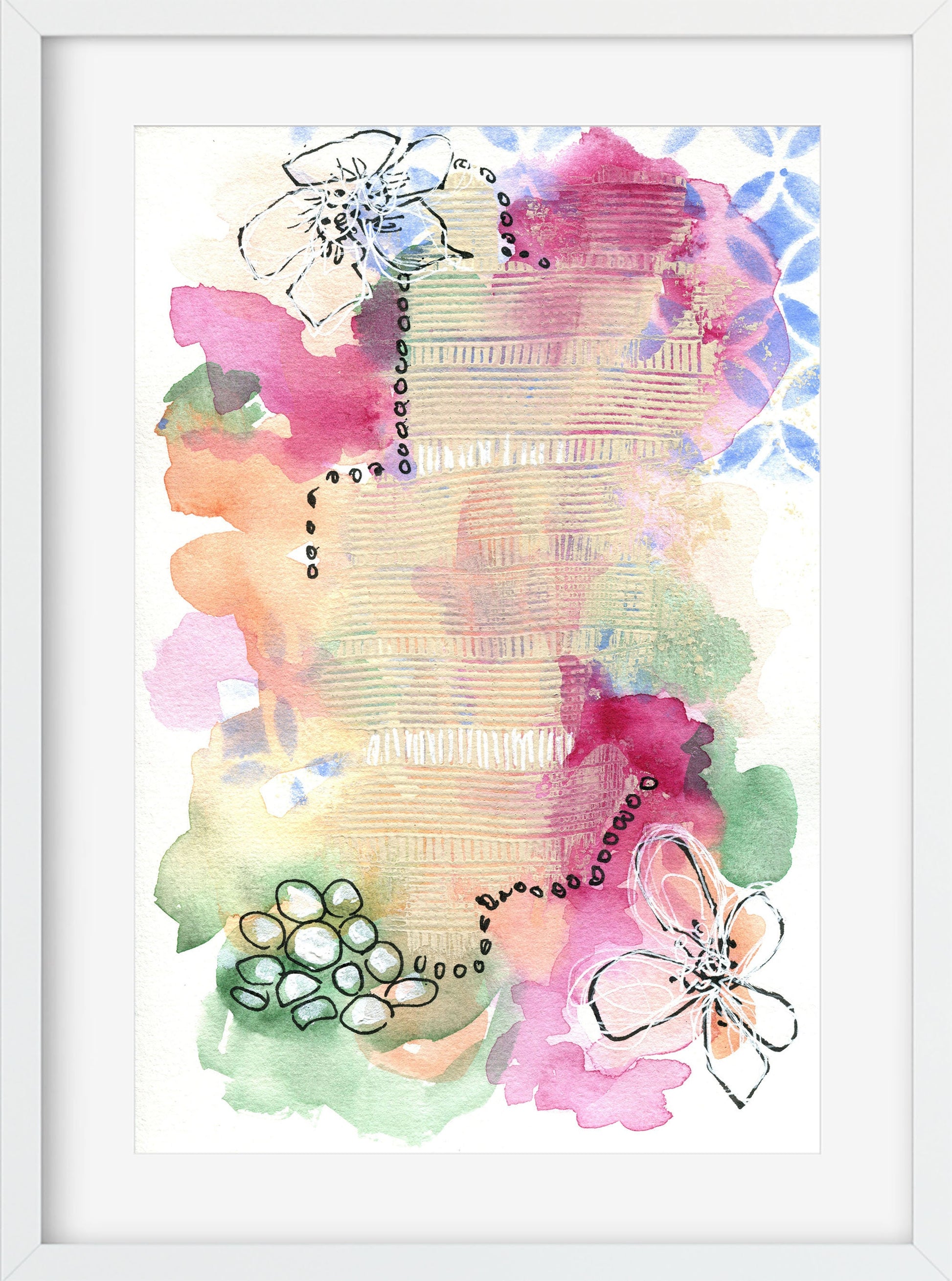 Abstract garden painting 6x9, hand painted mixed media painting on paper, small wall art, abstract mark making art - Carved Effects