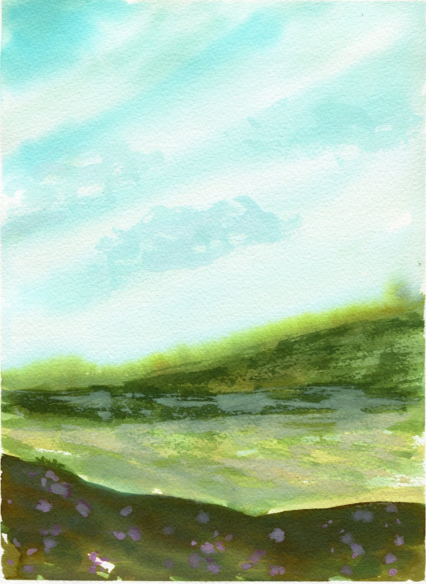 Abstract green landscape hand painted watercolor painting 9x12, original wilderness landscape watercolor painting - Carved Effects