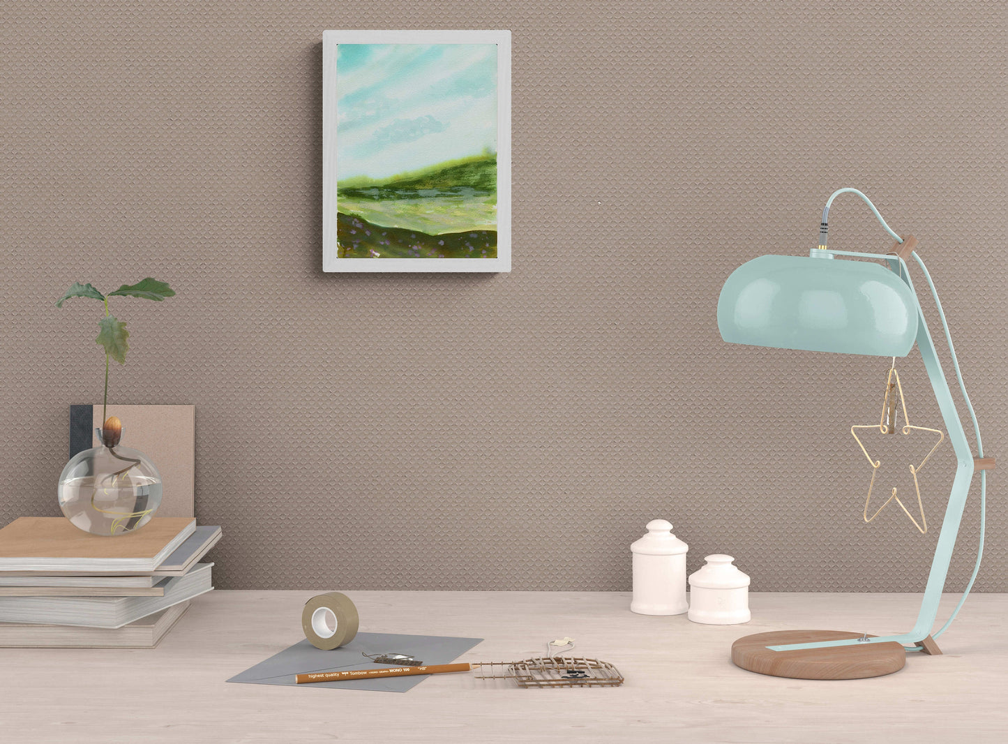 Abstract green landscape hand painted watercolor painting 9x12, original wilderness landscape watercolor painting - Carved Effects