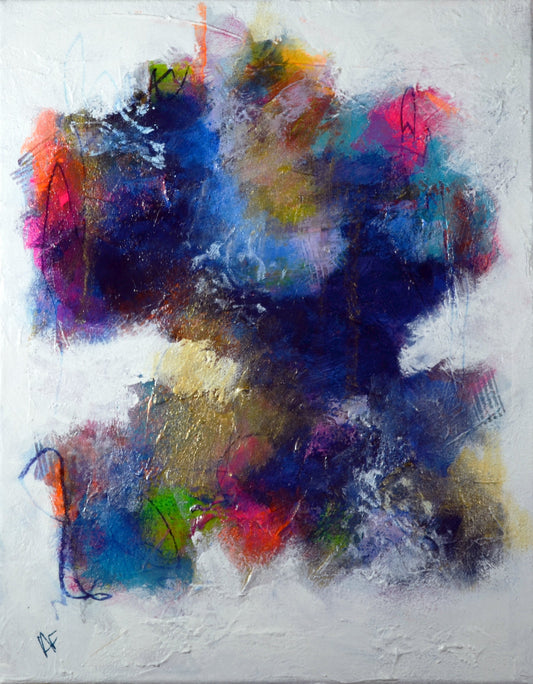 Abstract flower garden hand painted mixed media painting on canvas 11x14, original wall art acrylic and watercolor painting 1 - Carved Effects