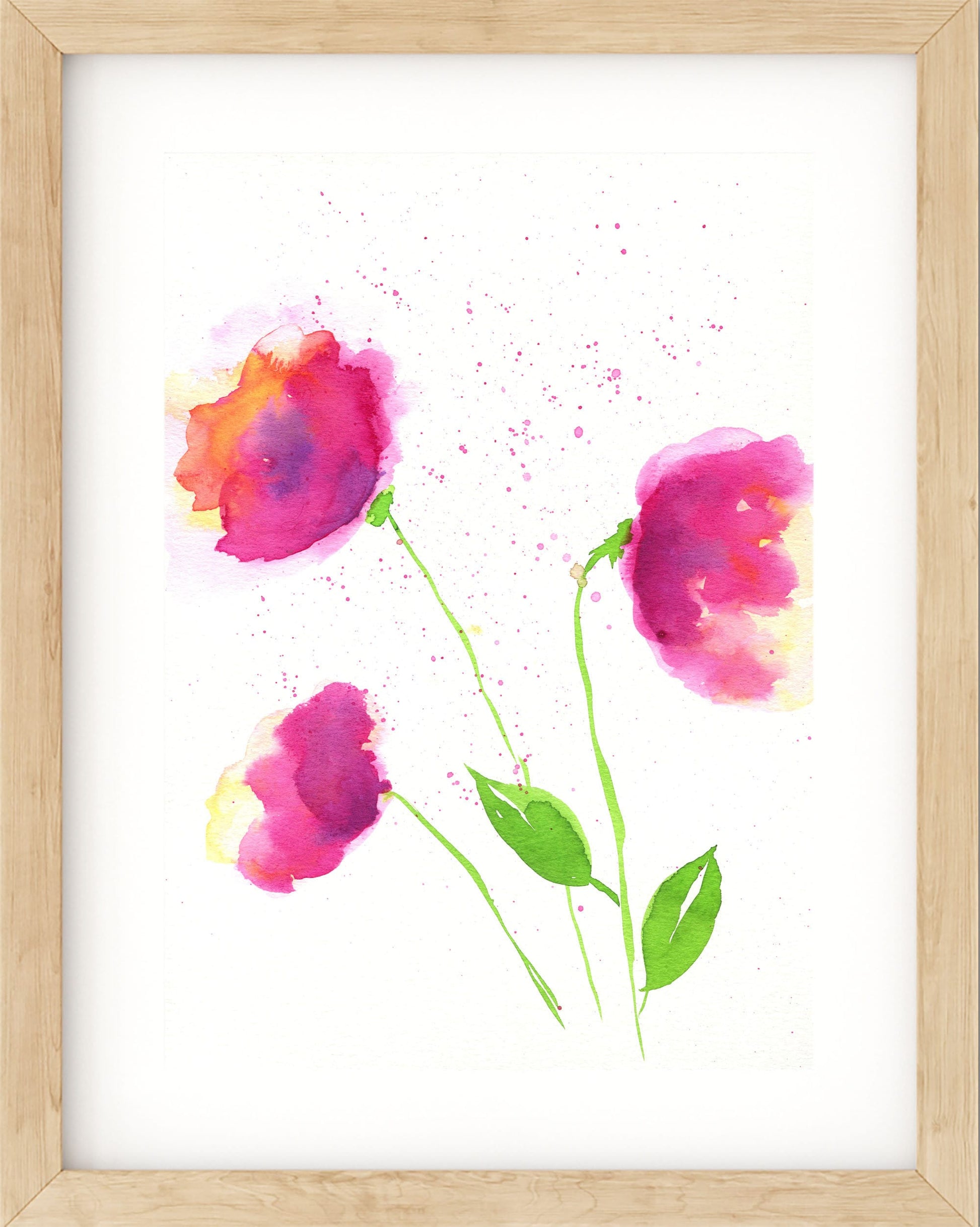 Abstract poppy original watercolor painting 9x12, botanical nursery wall art, bold color floral art - Carved Effects