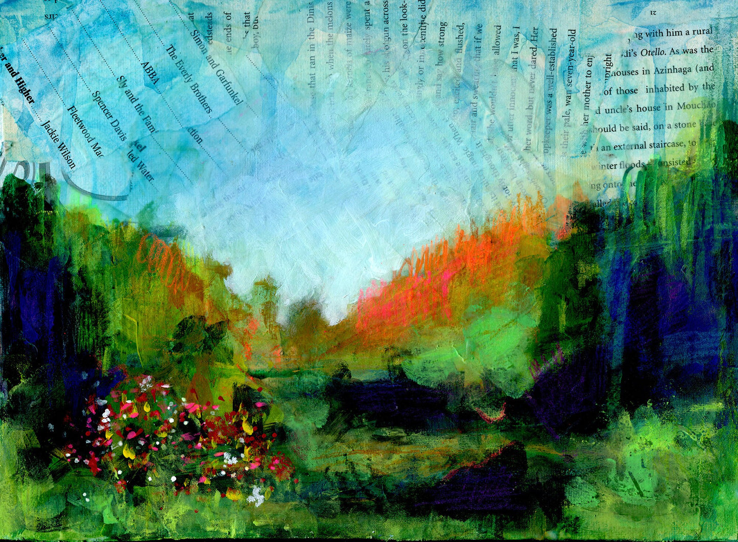 Abstract landscape hand painted mixed media painting 9x12, original painting on canvas panel - Carved Effects