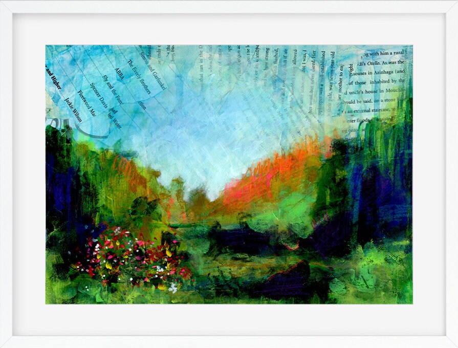 Abstract landscape hand painted mixed media painting 9x12, original painting on canvas panel - Carved Effects