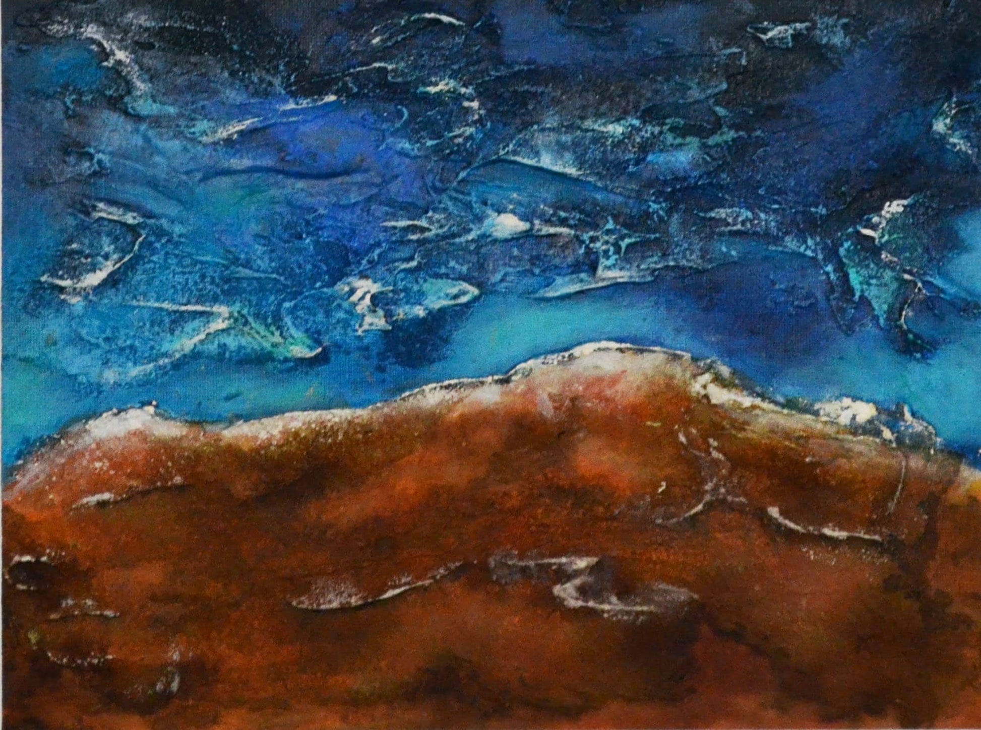 Abstract ocean mixed media hand painted painting, Ocean wall art 9x12, acrylic texture wall decor, Ocean water and landscape painting - Carved Effects