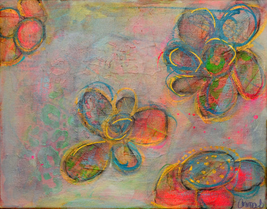 Abstract painted mixed media flower painting