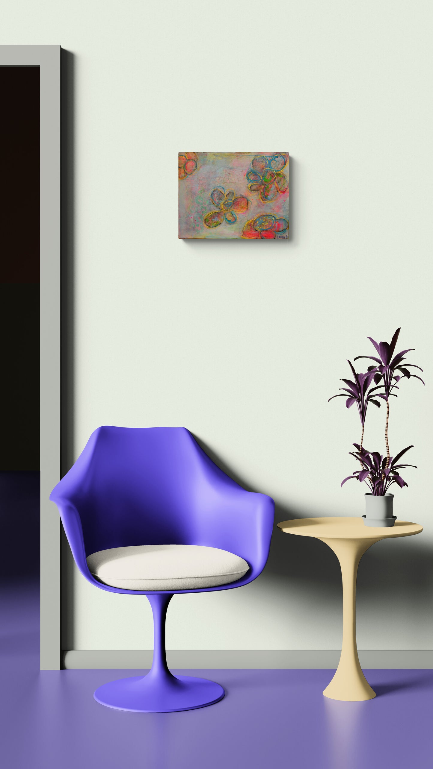 Abstract painted mixed media flower painting