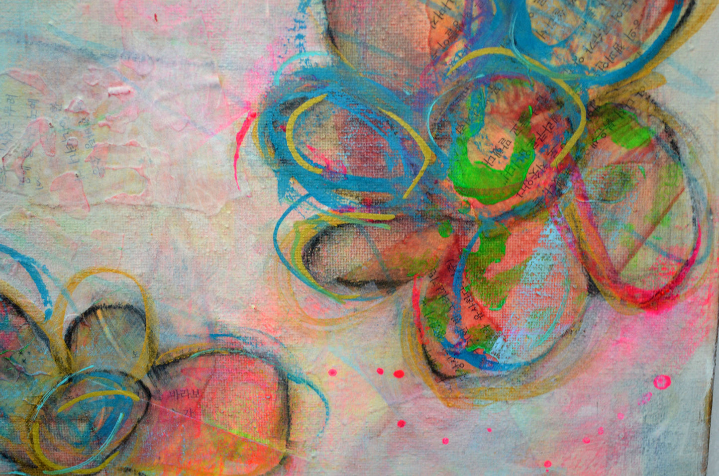 Abstract painted mixed media flower painting