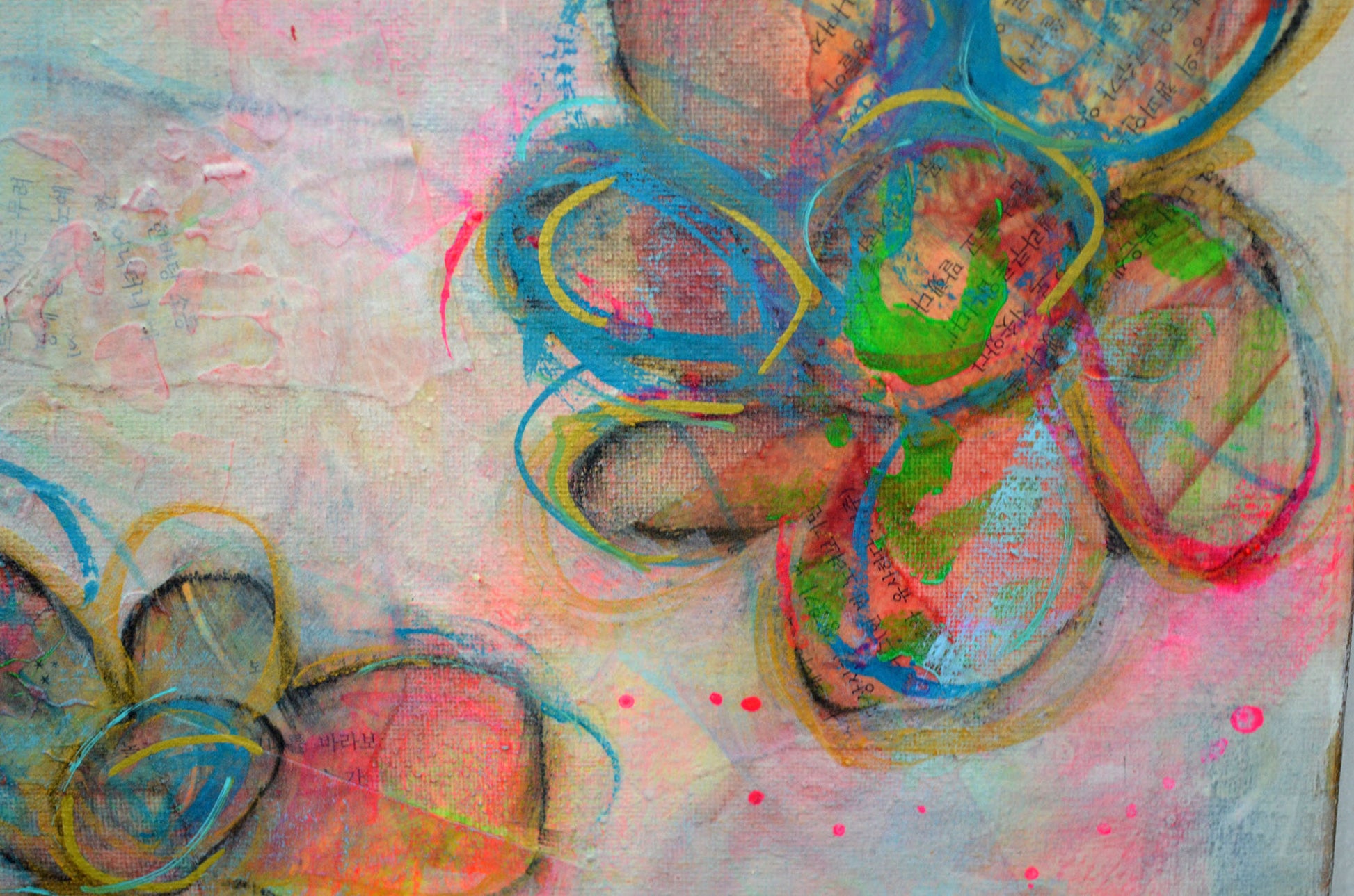 Abstract painted mixed media flower painting