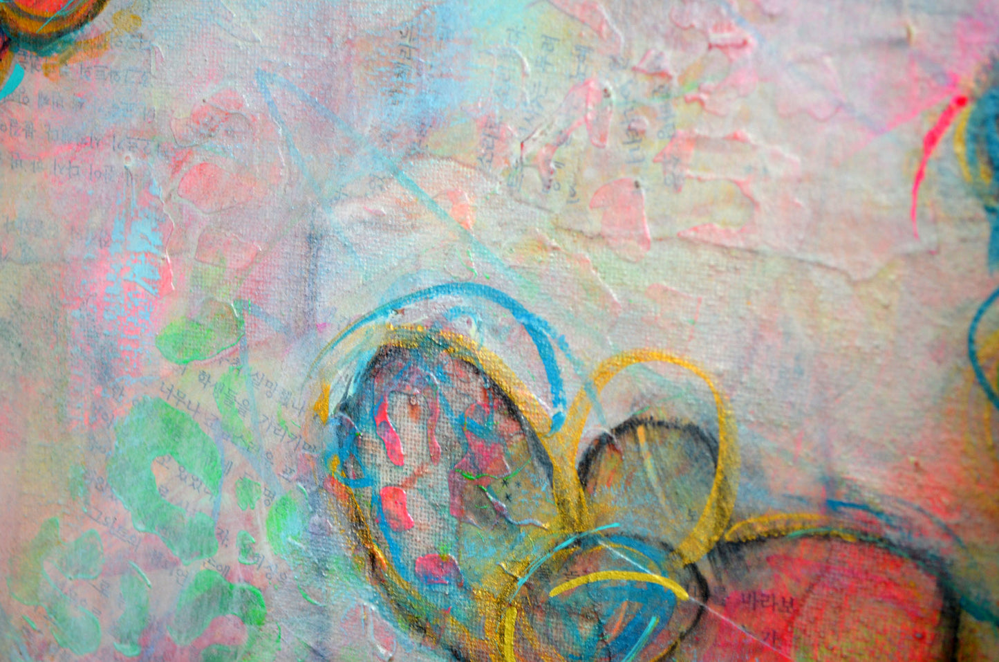 Abstract painted mixed media flower painting