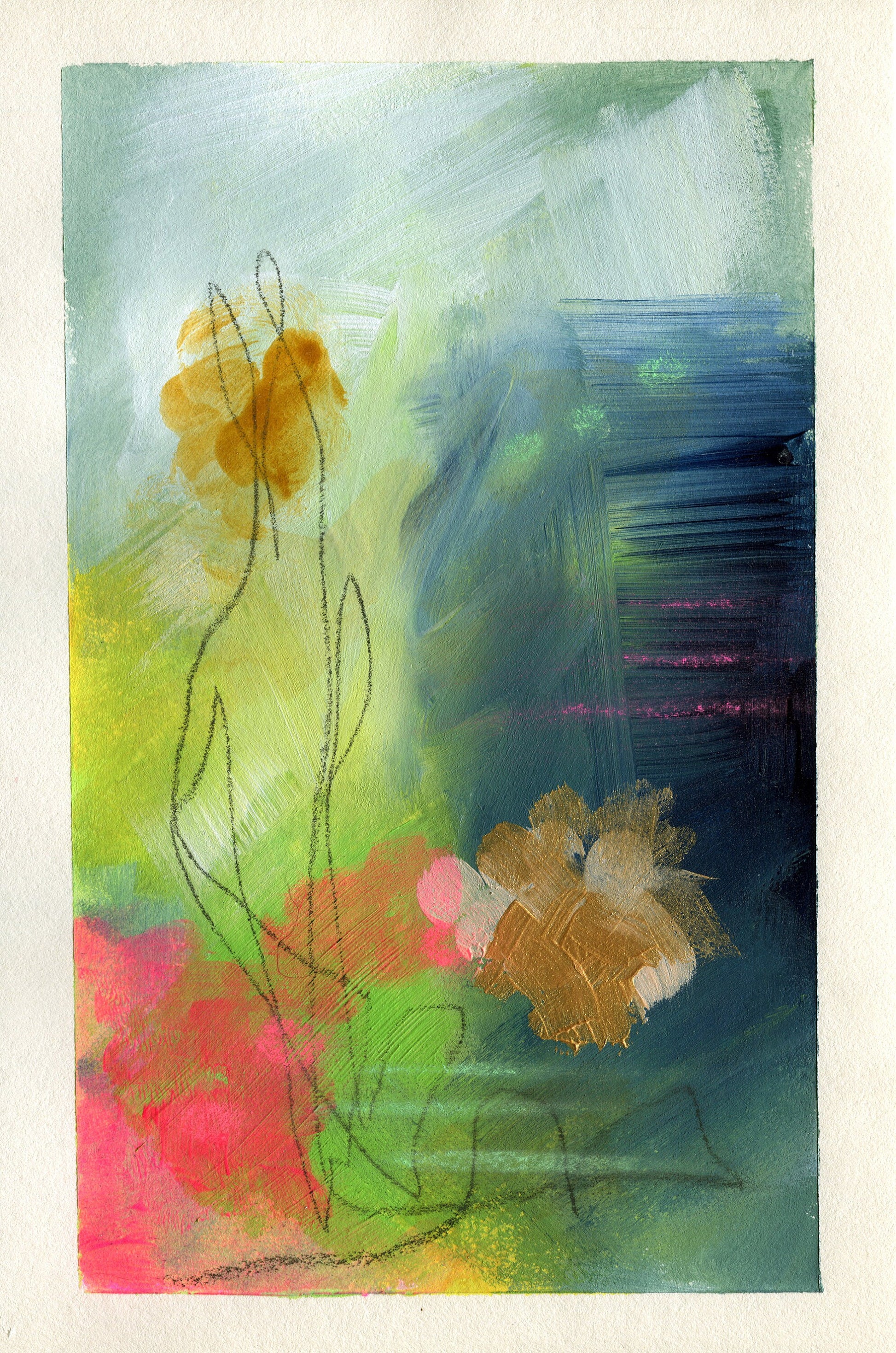 Abstract painted mixed media set of 2 paintings on paper 5.5x8.5, graffiti art, mark making wall decor - Carved Effects