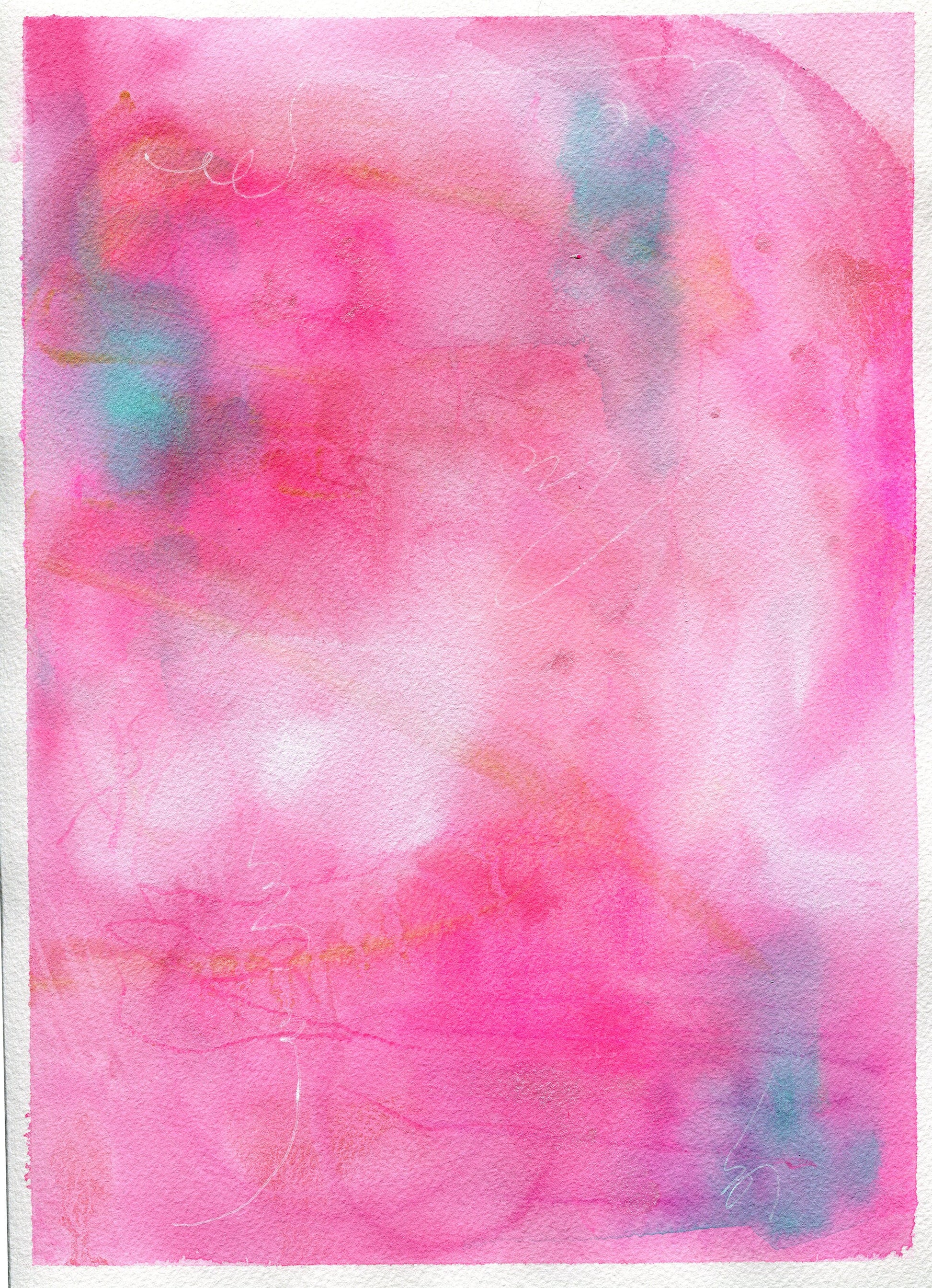 Abstract pink swirls original hand painted watercolor painting 9x12, mark making watercolor original artwork - Carved Effects