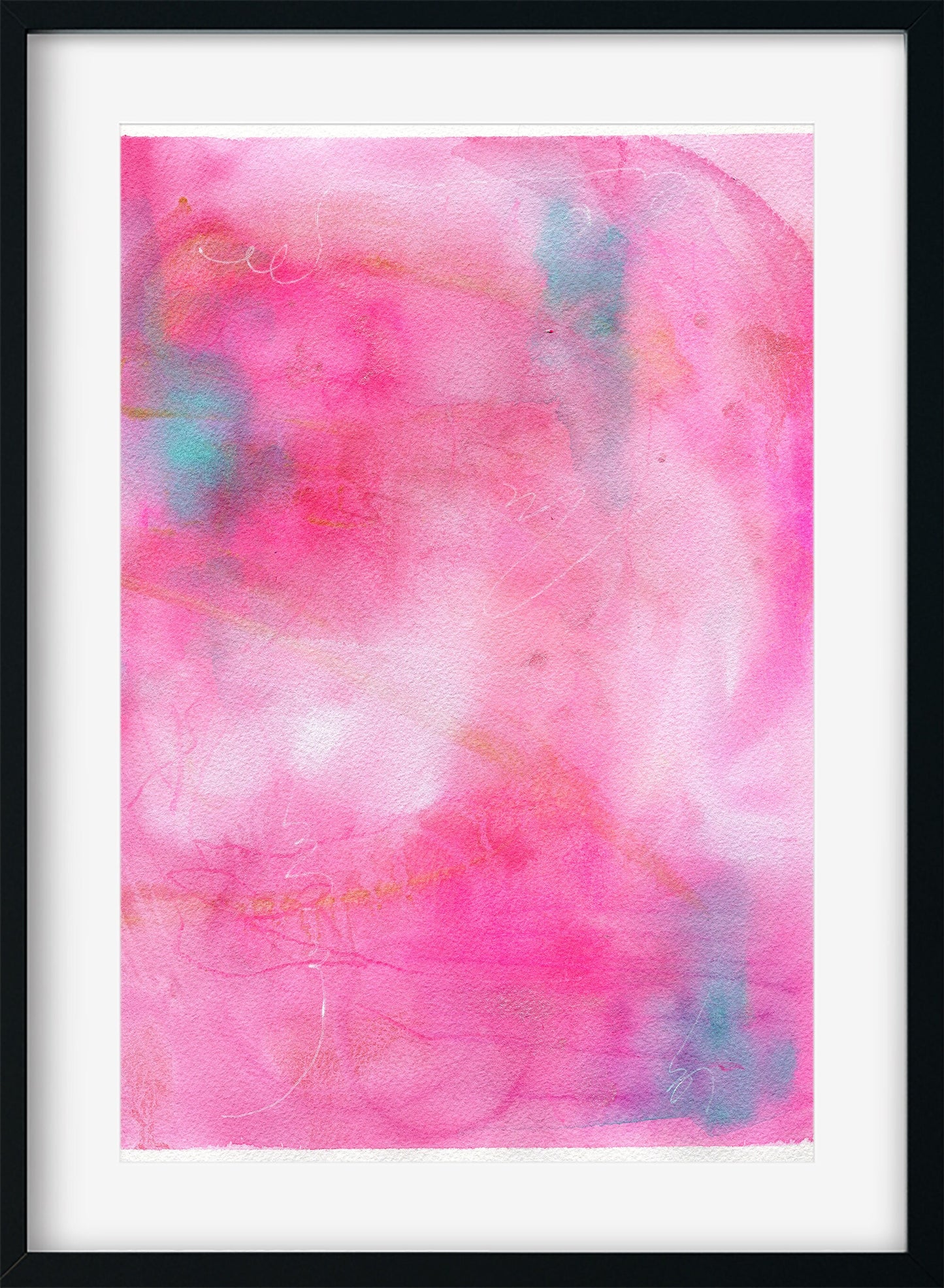 Abstract pink swirls original hand painted watercolor painting 9x12, mark making watercolor original artwork - Carved Effects
