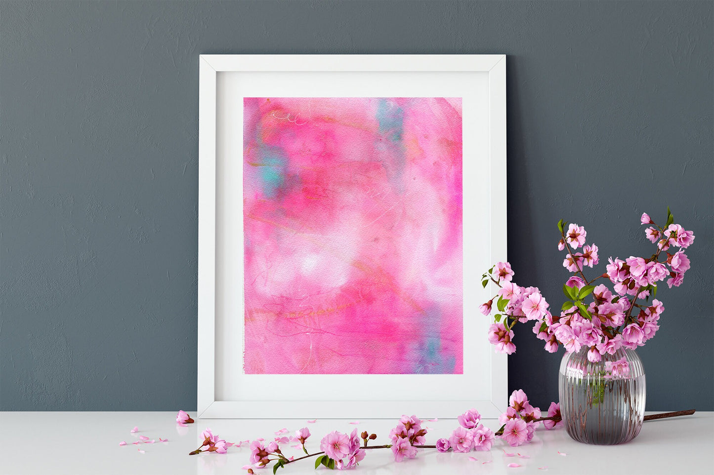 Abstract pink swirls original hand painted watercolor painting 9x12, mark making watercolor original artwork - Carved Effects