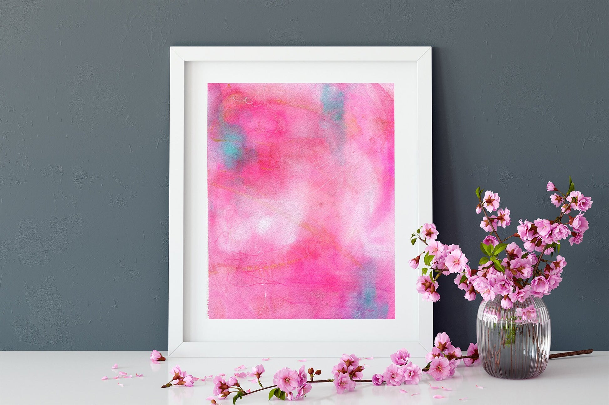 Abstract pink swirls original hand painted watercolor painting 9x12, mark making watercolor original artwork - Carved Effects