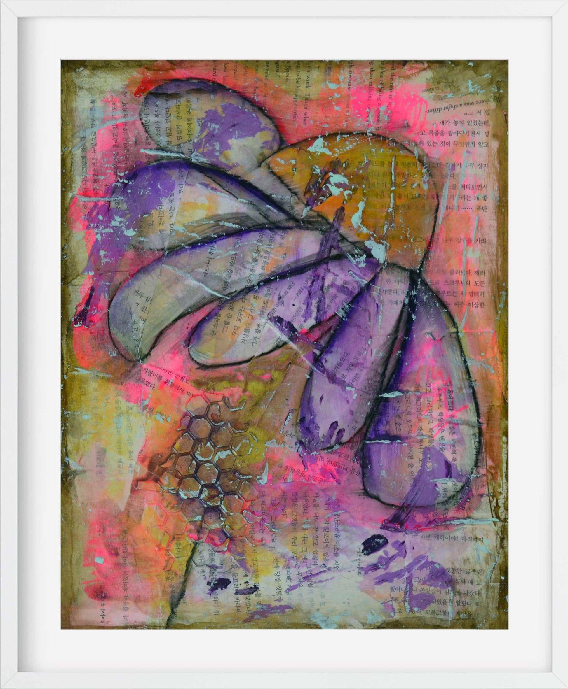 Abstract flower garden hand painted mixed media painting on canvas panel 11x14, original purple art acrylic and watercolor painting - Carved Effects