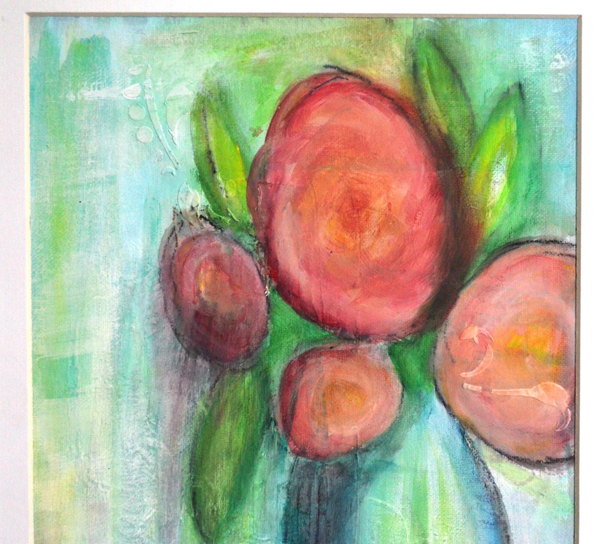 Abstract flowers in a vase painting on a canvas board 9x12, hand painted watercolor mixed media flowers, red flower wall decor - Carved Effects