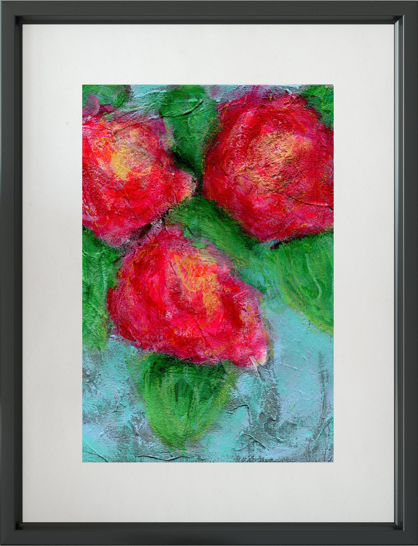 Abstract hand painted red flowers painting on canvas board 8x10, original acrylic bright floral decor, floral home decor wall art - Carved Effects