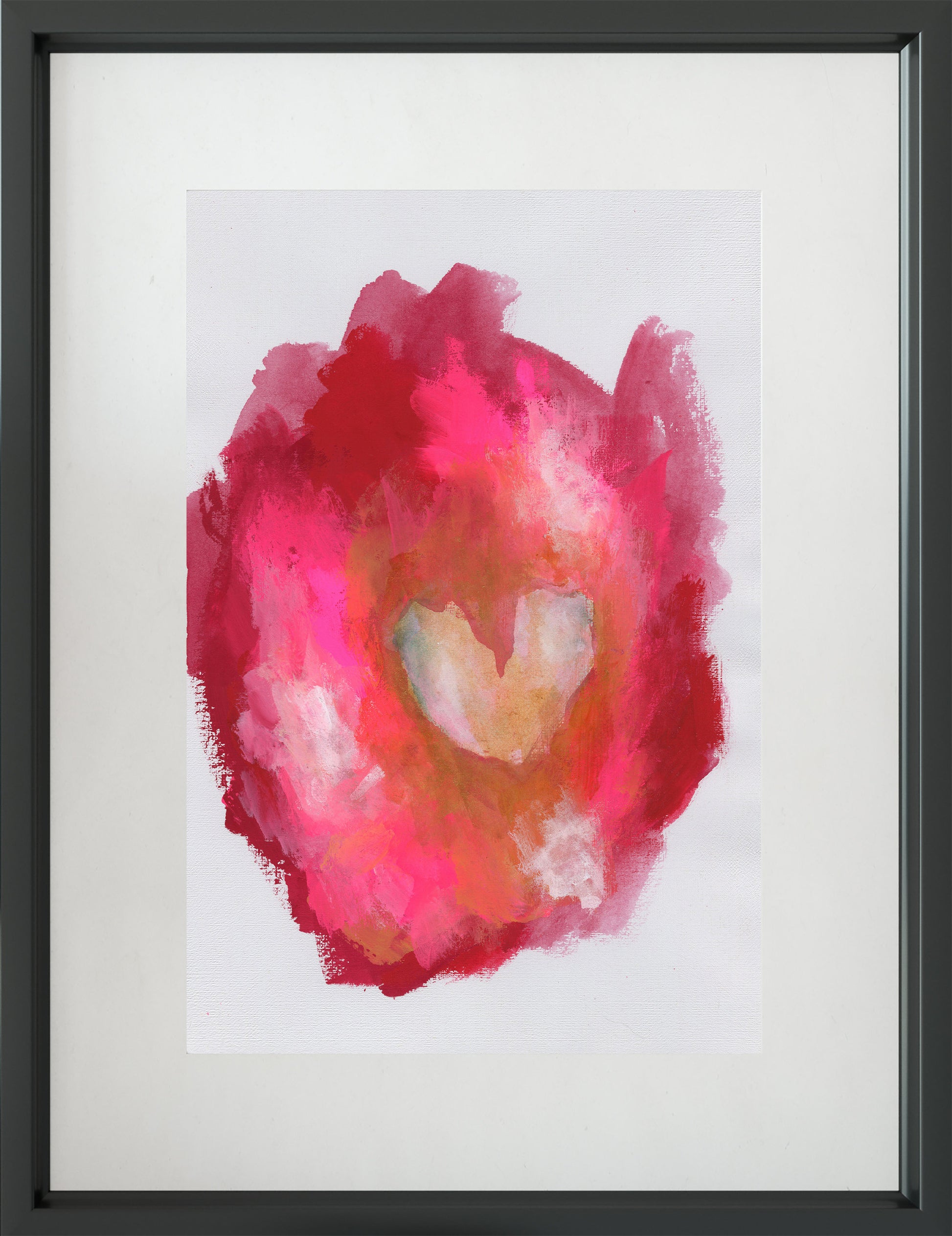 Abstract red pink gold heart acrylic painting on paper 9x12, expressive bold abstract wall art - Carved Effects