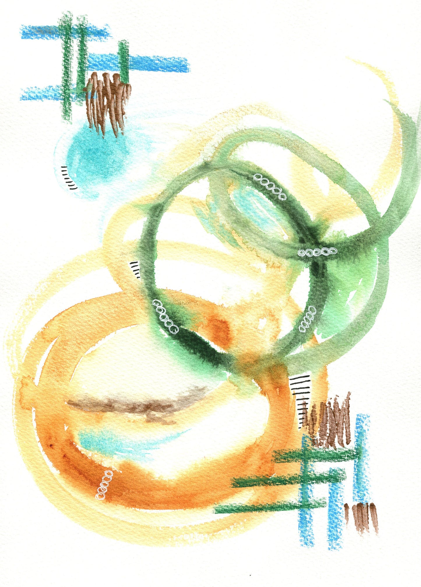 Abstract swirls original hand painted watercolor painting 9x12, mark making watercolor original artwork - Carved Effects