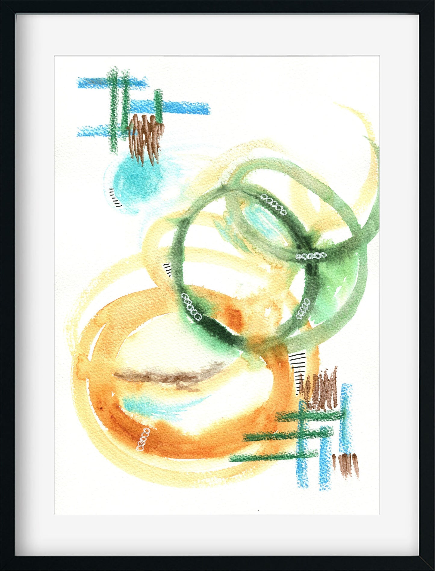 Abstract swirls original hand painted watercolor painting 9x12, mark making watercolor original artwork - Carved Effects
