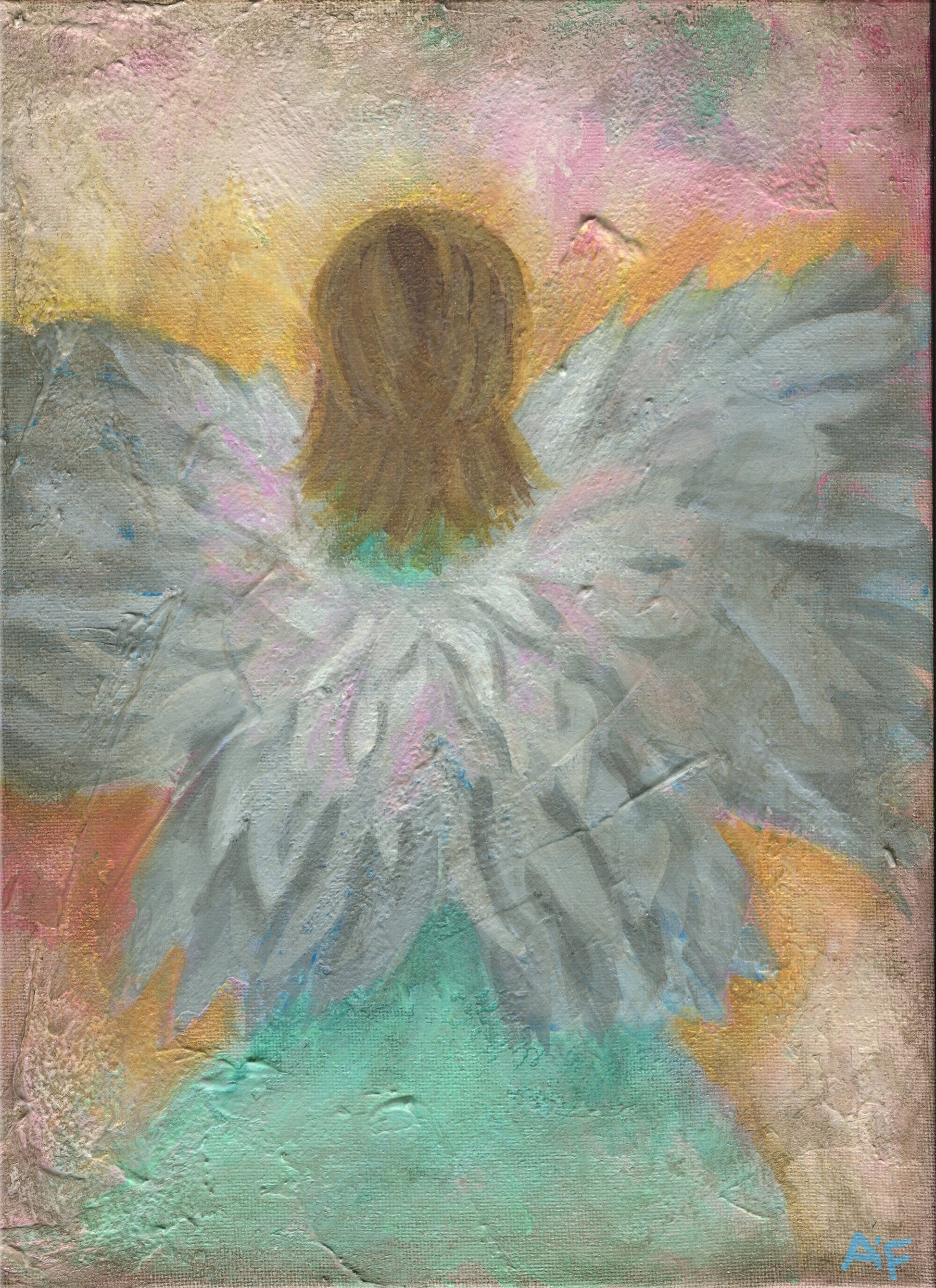 Angel wings acrylic painting hand painted on canvas 9x12, abstract mixed media painting, original painting on canvas - Carved Effects