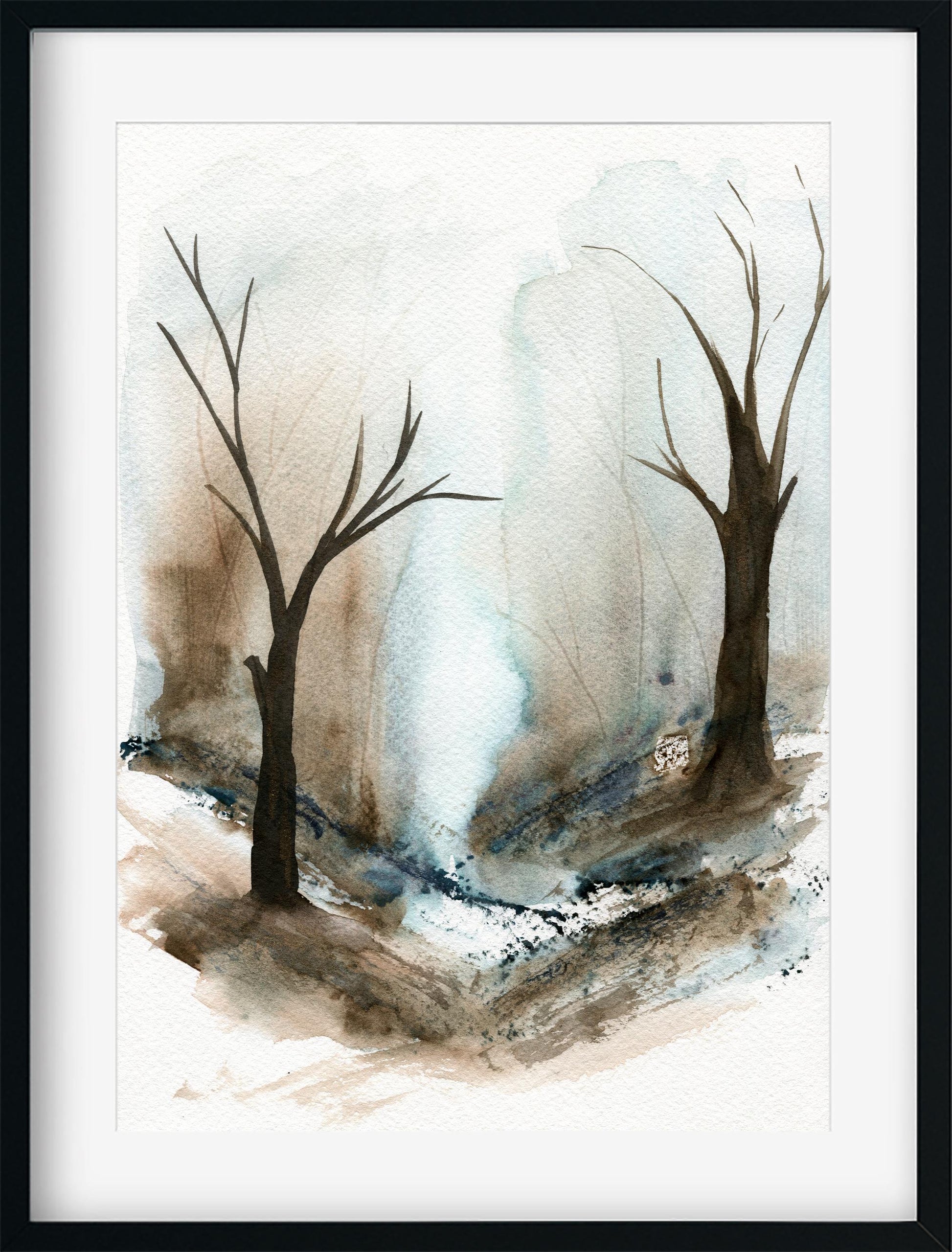 Atmospheric forest original watercolor landscape painting, 9x12 hand painted on paper, whimsical landscape wall art