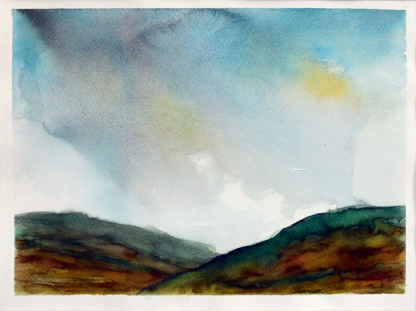 Atmospheric misty landscape watercolor painting, original landscape wall art ready to frame - Carved Effects