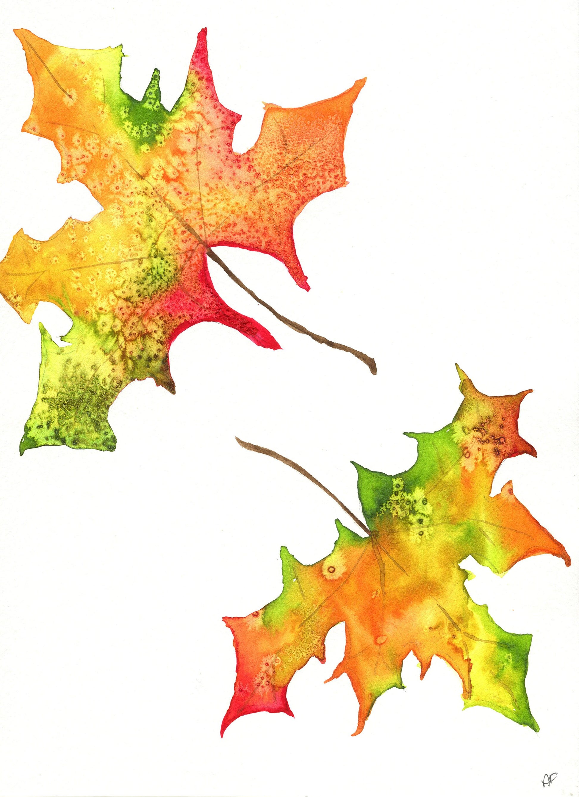 Autumn leaves hand painted watercolor painting 9x12, fall foliage decor with bright colors wall art - Carved Effects