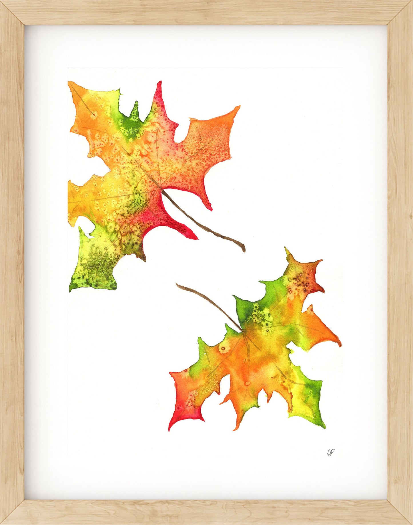 Autumn leaves hand painted watercolor painting 9x12, fall foliage decor with bright colors wall art - Carved Effects