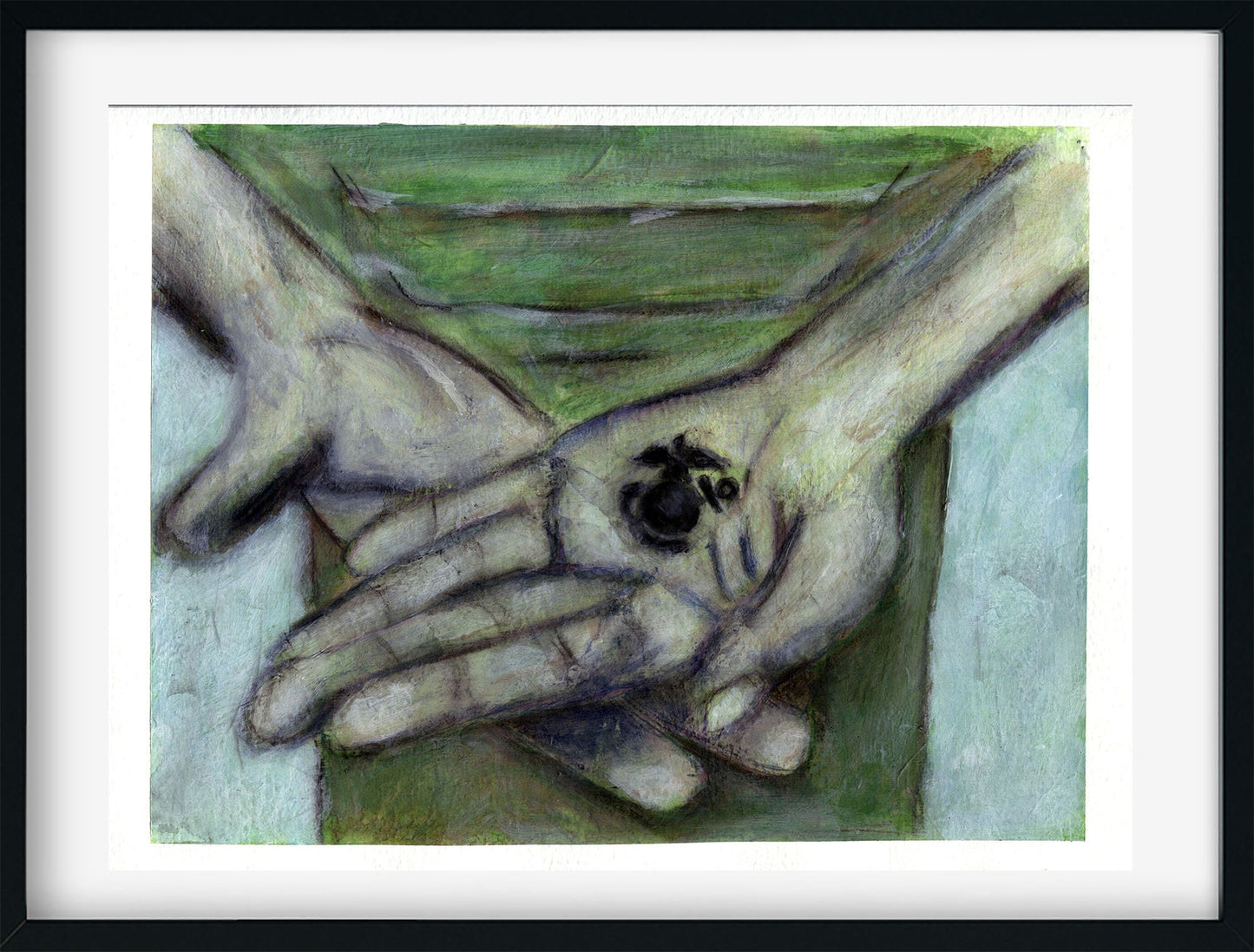 Becoming a Marine original acrylic and charcoal painting 9x12, hand painted Eagle Globe and Anchor USMC painting - Carved Effects