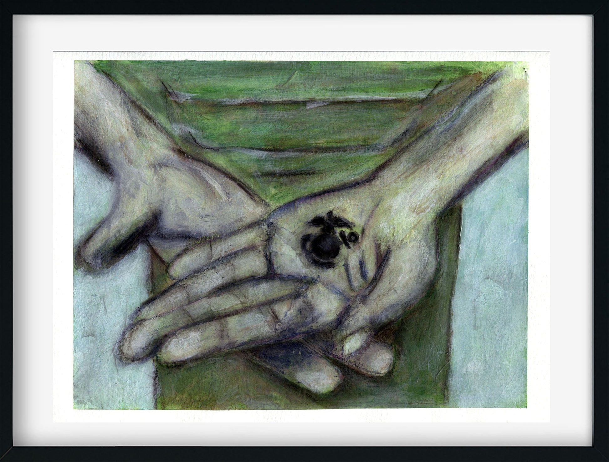 Becoming a Marine original acrylic and charcoal painting 9x12, hand painted Eagle Globe and Anchor USMC painting - Carved Effects