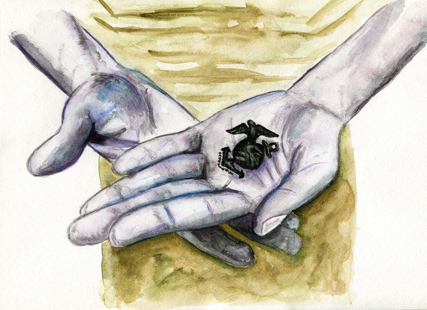 Becoming a US Marine original hand painted watercolor painting 9x12, Eagle Globe and Anchor USMC painting - Carved Effects