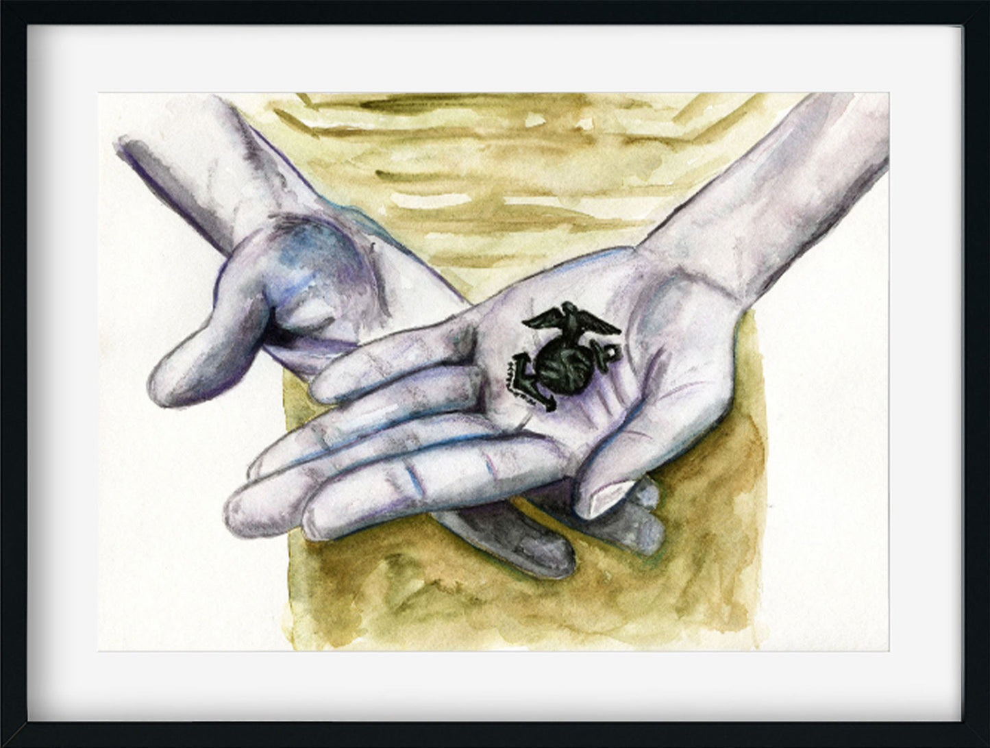 Becoming a US Marine original hand painted watercolor painting 9x12, Eagle Globe and Anchor USMC painting - Carved Effects