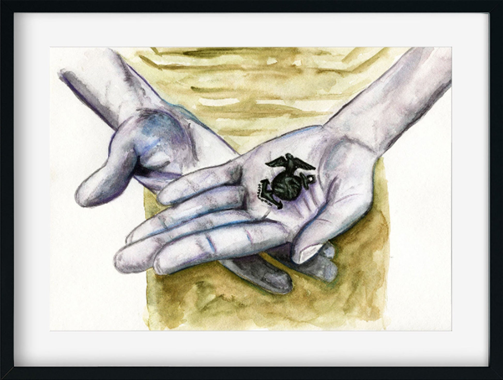 Becoming a US Marine original hand painted watercolor painting 9x12, Eagle Globe and Anchor USMC painting - Carved Effects