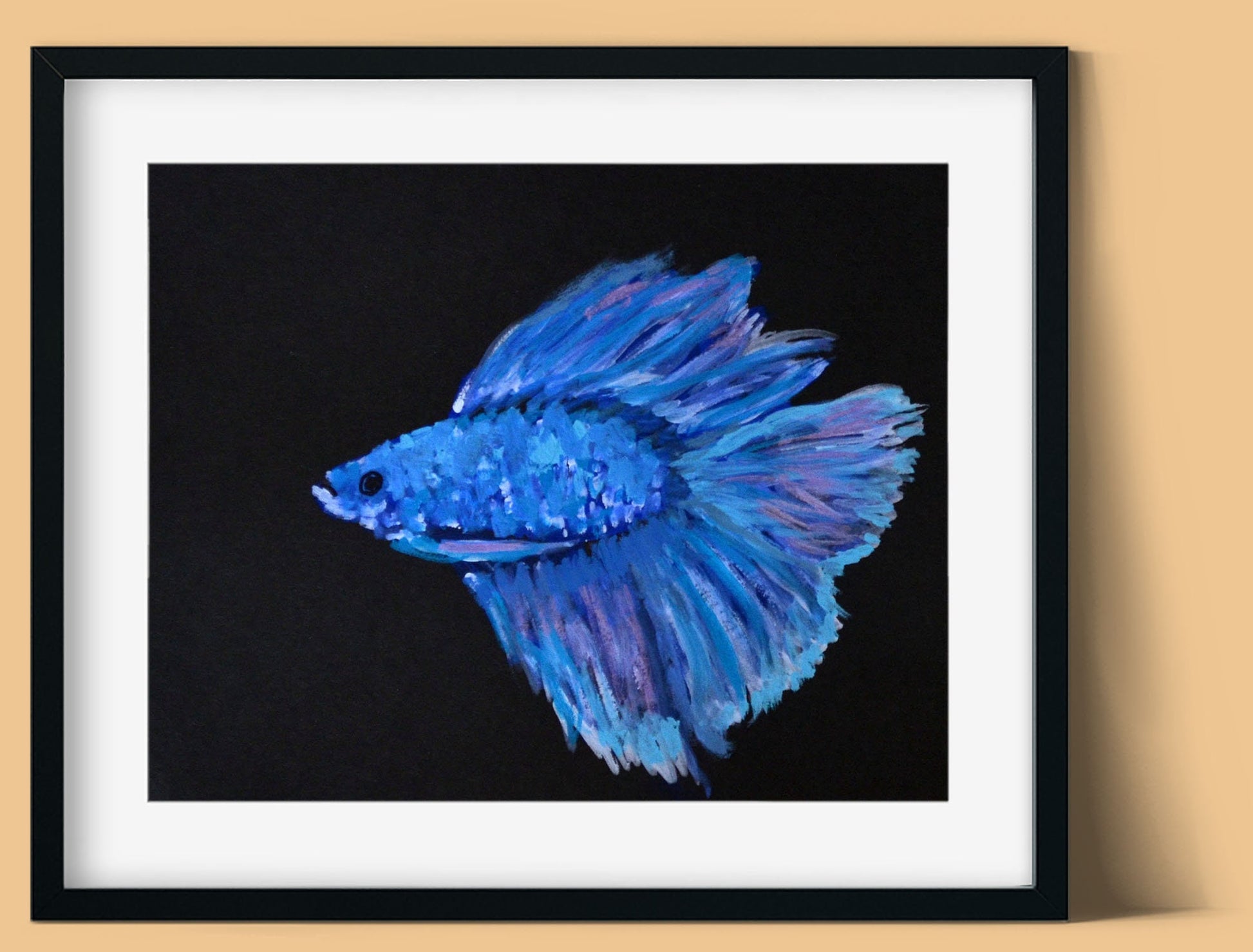 Betta fish hand painted acrylic painting 6x8, small fish wall art, Siamese fighting fish painting, original artwork - Carved Effects