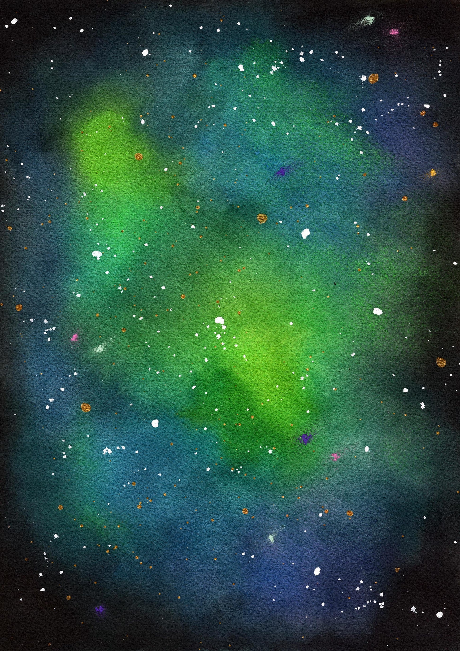 Green and blue galaxy watercolor painting 9x12, hand painted nebula original on paper, outer space wall art, celestial artwork