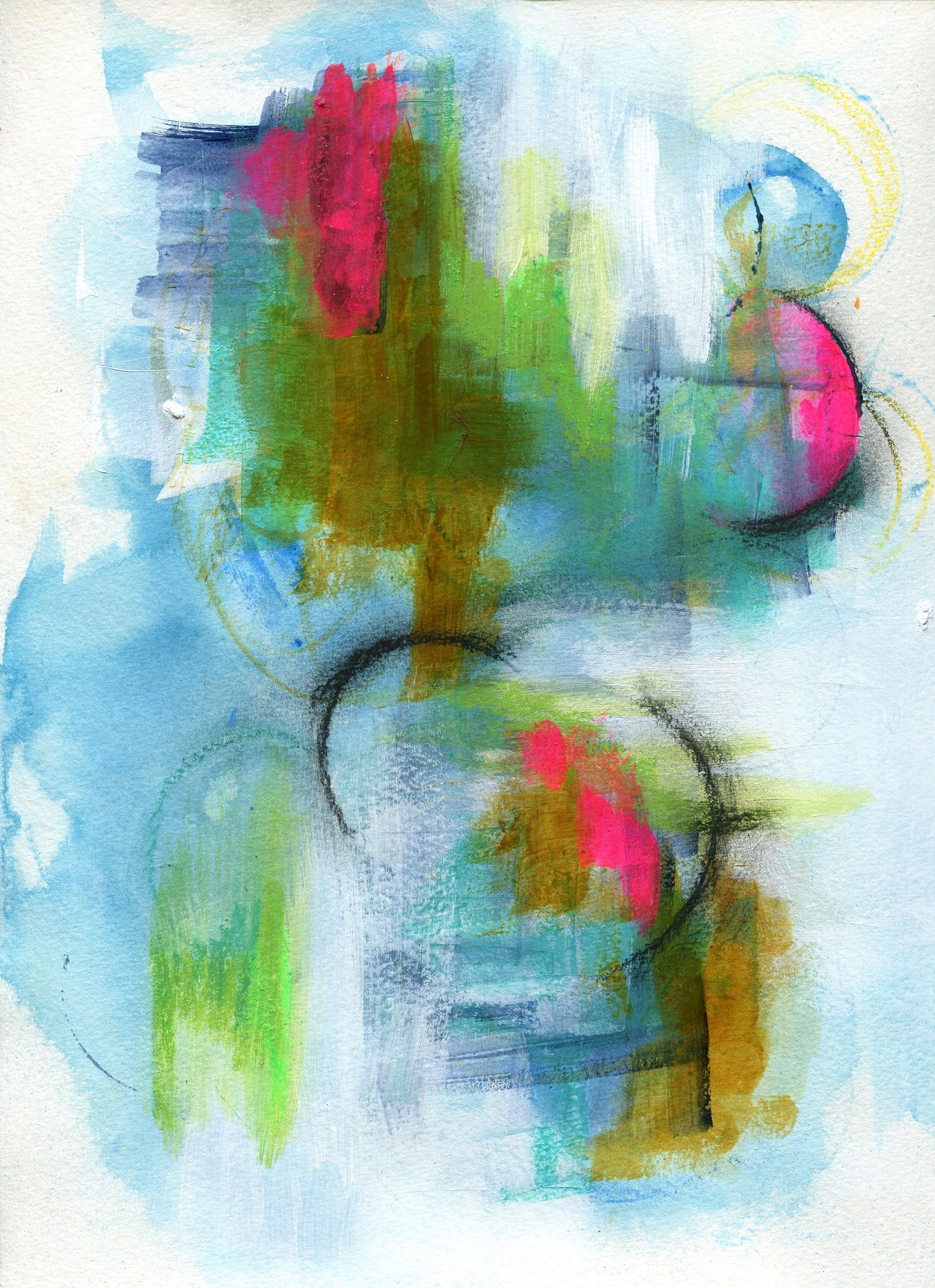 Abstract mixed media original painting on paper 9x12, hand painted abstract blue mark making wall art - Carved Effects