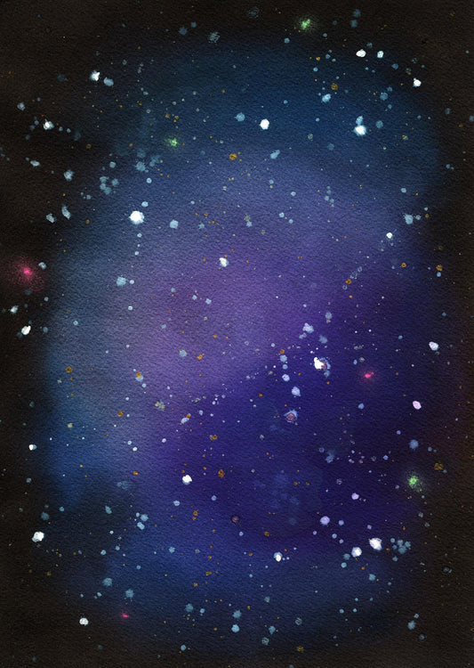 Blue purple galaxy watercolor painting 9x12 - carved effects