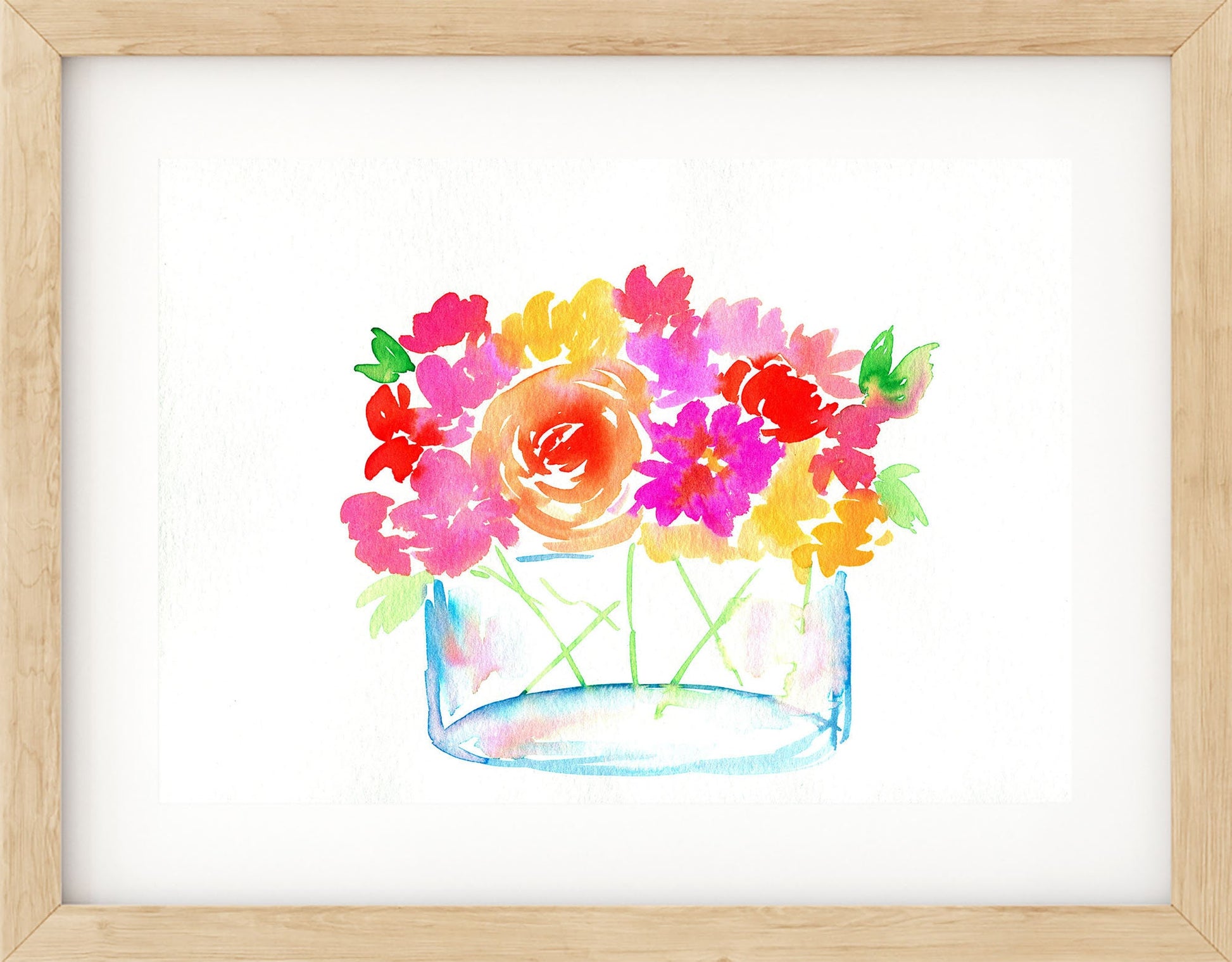 Bold Spring flowers in a vase watercolor painting 9x12