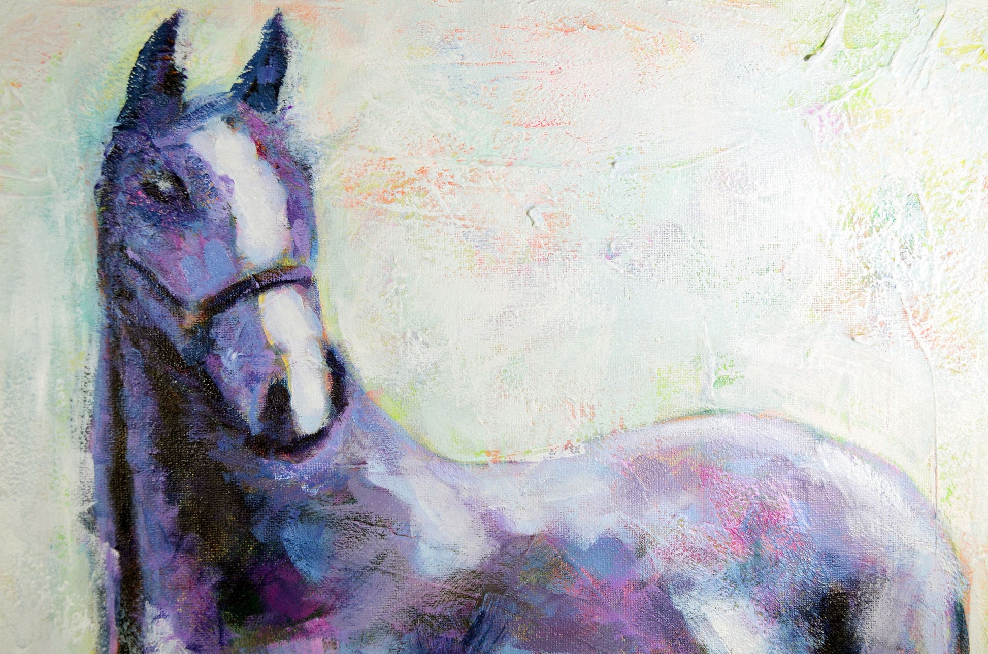 Bold color horse acrylic painting on canvas 16x20 - carved effects