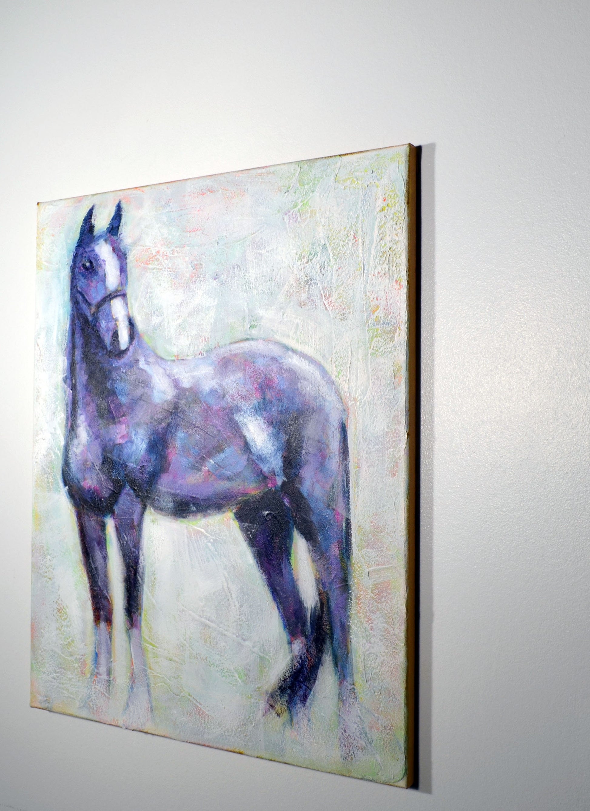 Bold color horse acrylic painting on canvas 16x20 - carved effects
