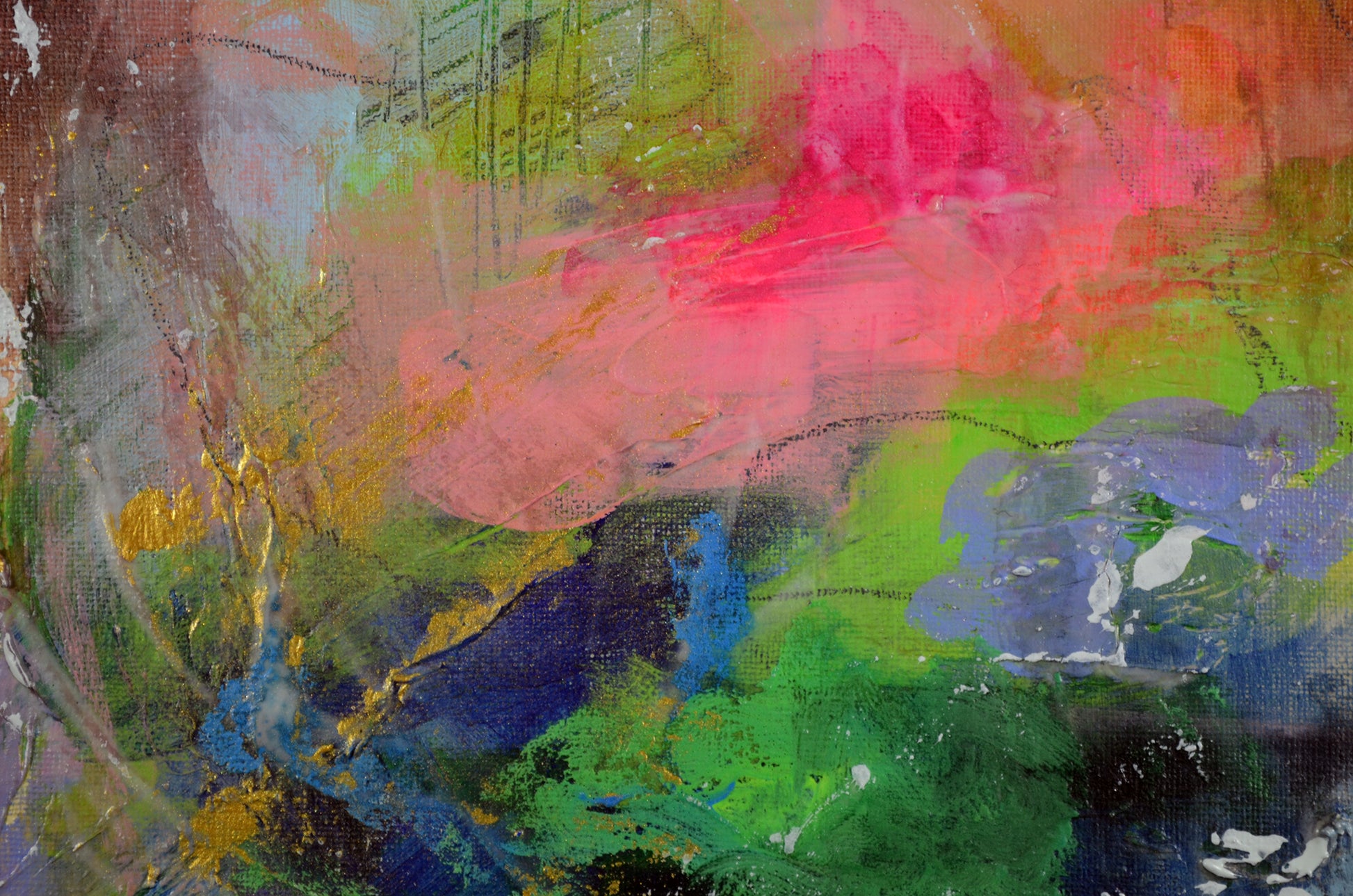 Bright green abstract mixed media on canvas 