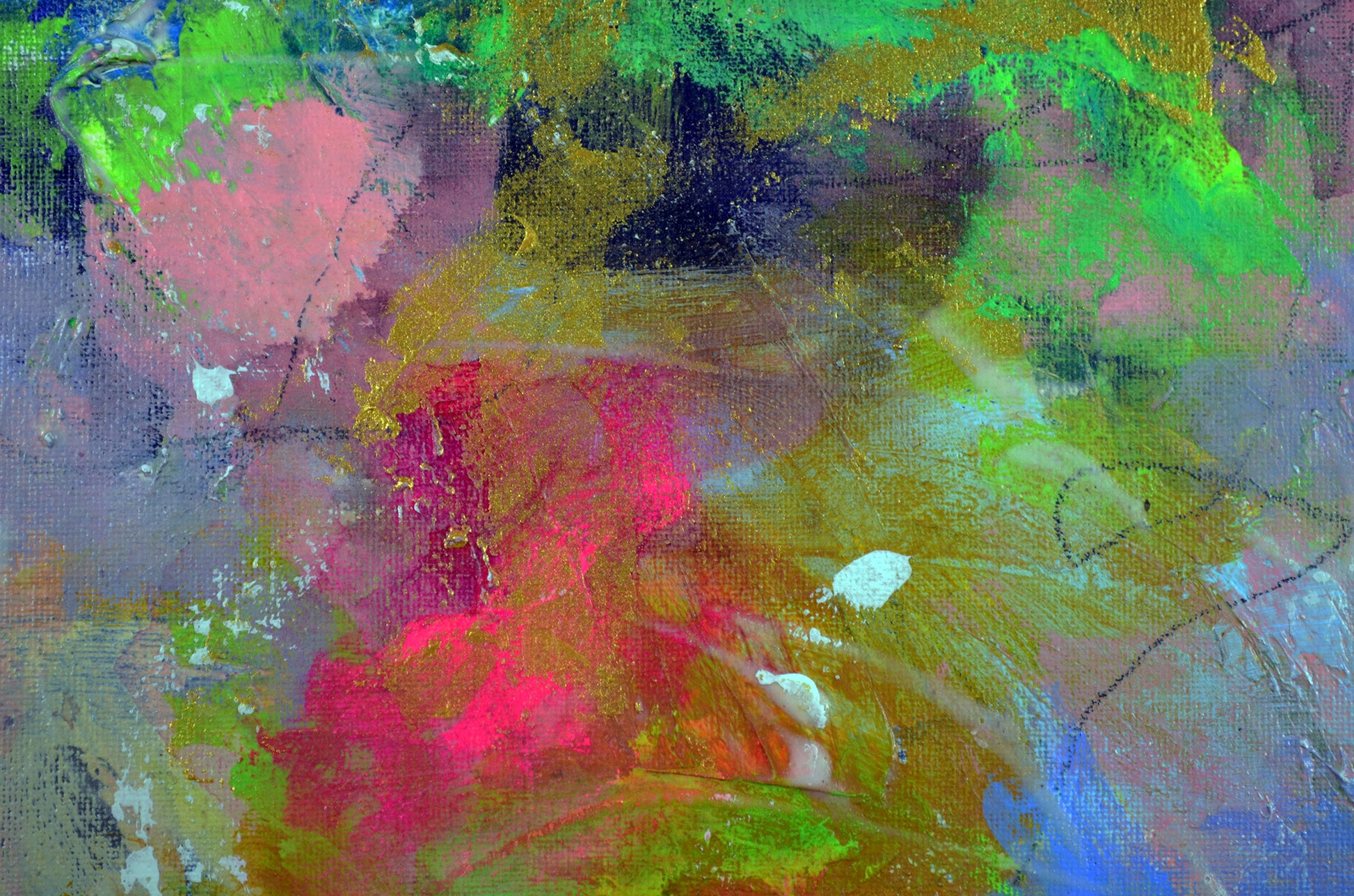 Bright neon green accent abstract mixed media