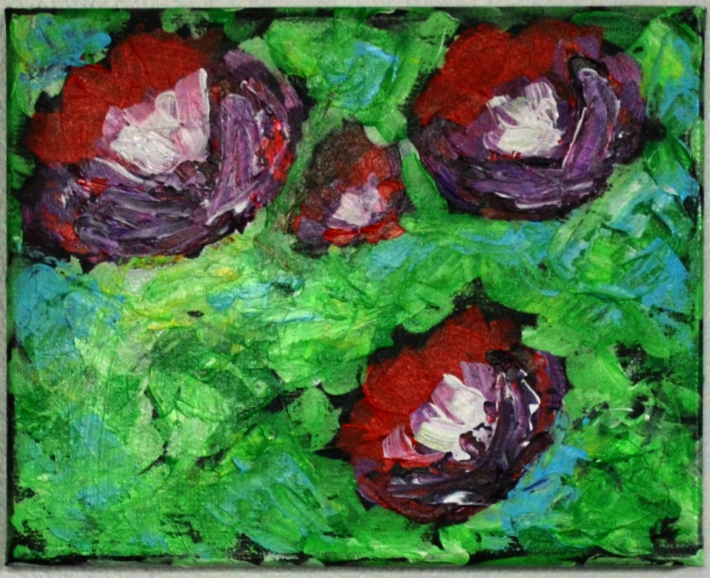 Bright flowers painting on canvas 8x10, hand painted abstract flower small wall art, red floral impressionist design, canvas wall art - Carved Effects