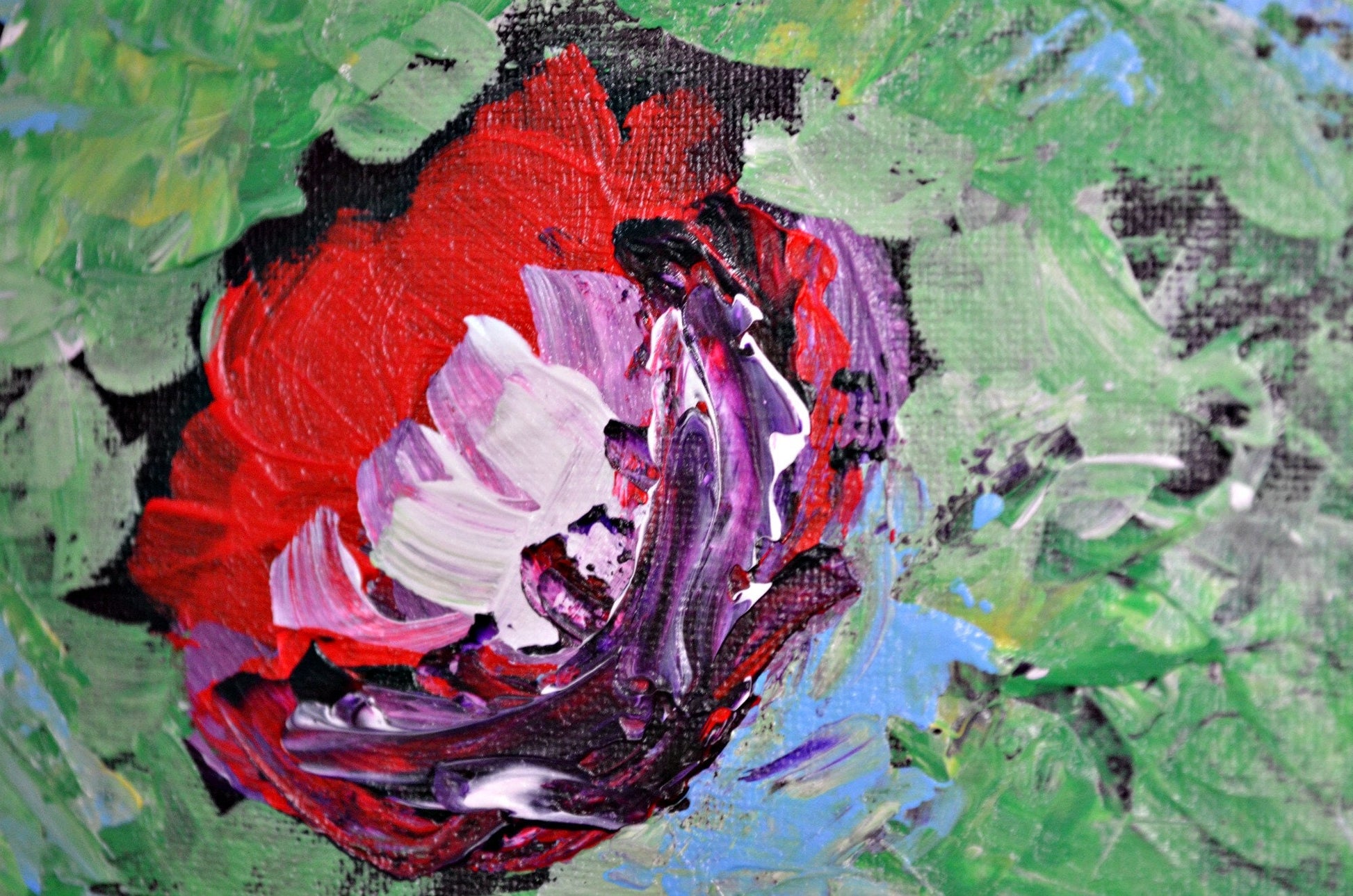 Bright flowers painting on canvas 8x10, hand painted abstract flower small wall art, red floral impressionist design, canvas wall art - Carved Effects