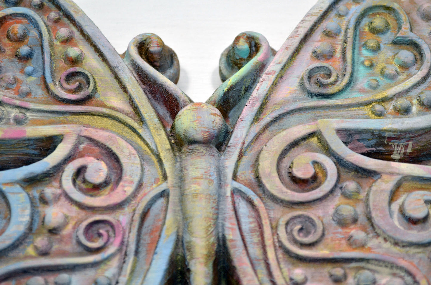 Butterfly with swirls 3d wood carving
