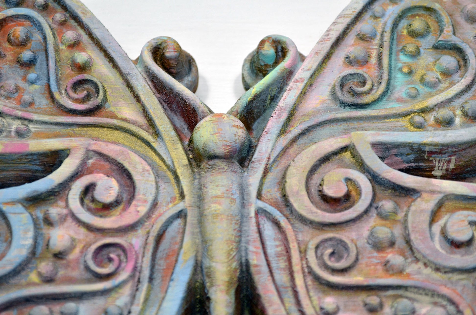 Butterfly with swirls 3d wood carving