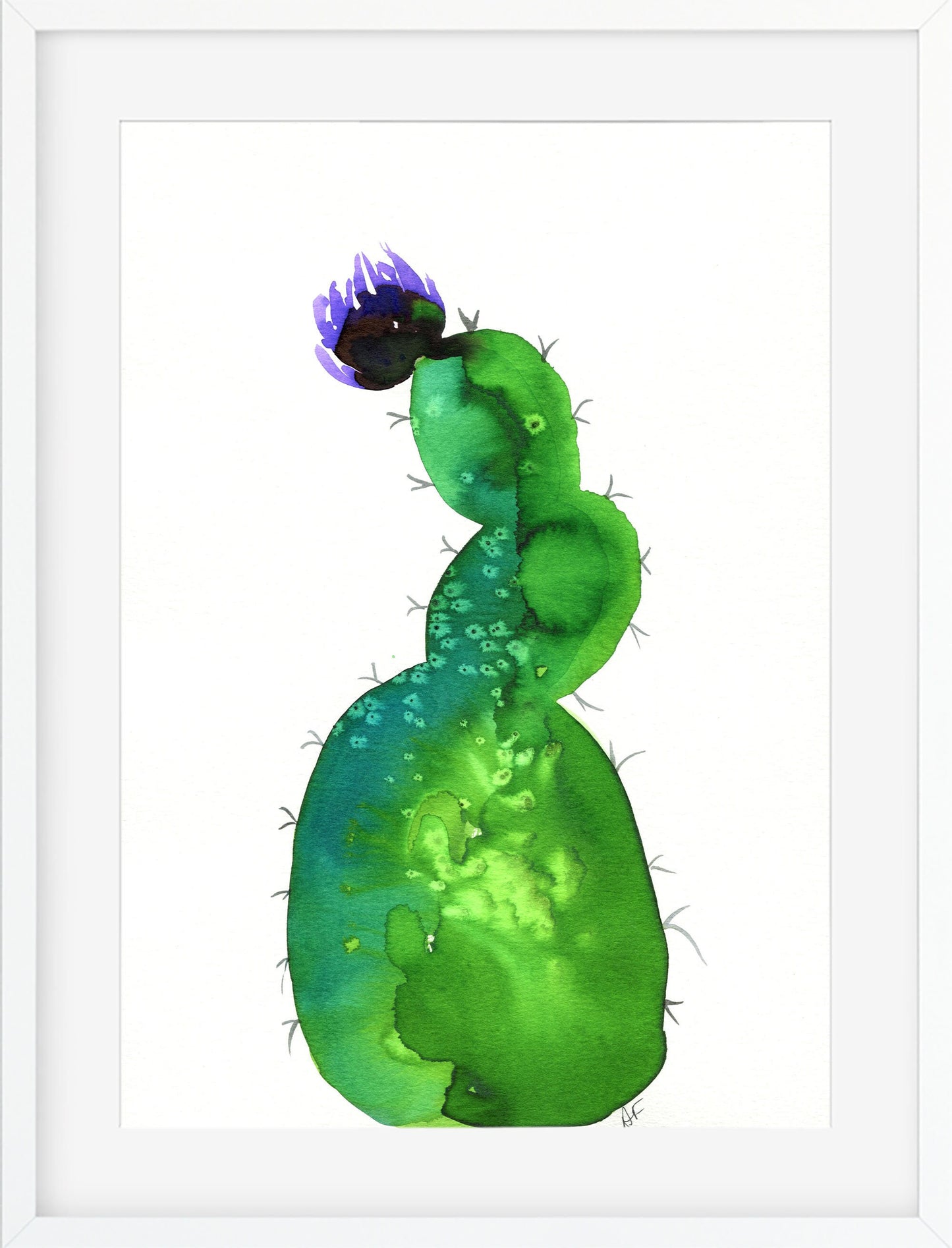 Cactus watercolor painting on paper 9x12, hand painted southwestern decor wall art, bright green succulent artwork, original artwork - Carved Effects