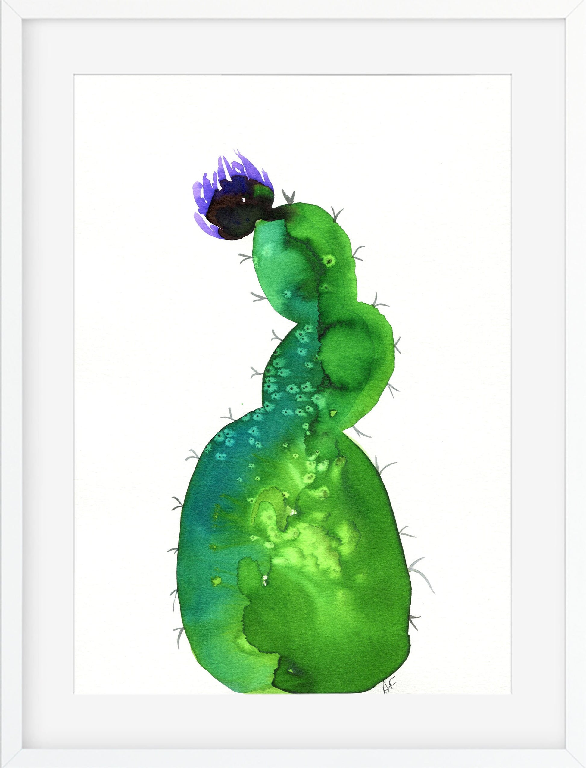 Cactus watercolor painting on paper 9x12, hand painted southwestern decor wall art, bright green succulent artwork, original artwork - Carved Effects